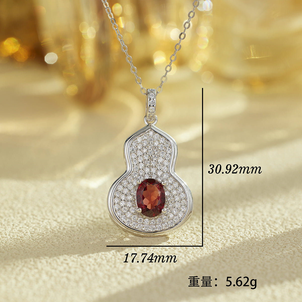 Damen eleganter Anhänger mit rot funkelndem Zirkon Stein Shop Nory