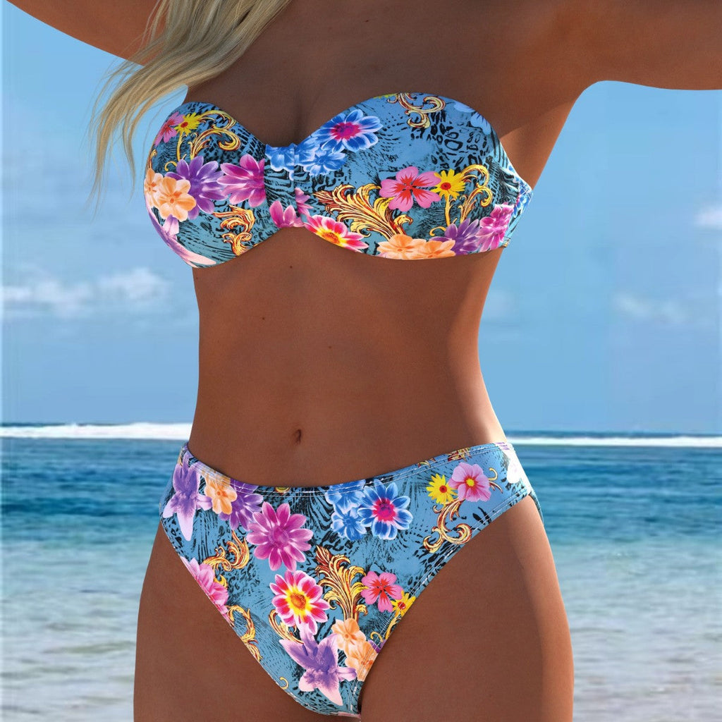 Damen Bikini-Set mit einem eleganten Bustier-Oberteil und hohem Beinausschnitt