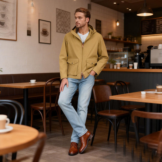 Herren Leichte Kapuzenjacke im urbanen Minimalstil mit Zwei-Wege-Reißverschluss und Pattentaschen Shop Nory