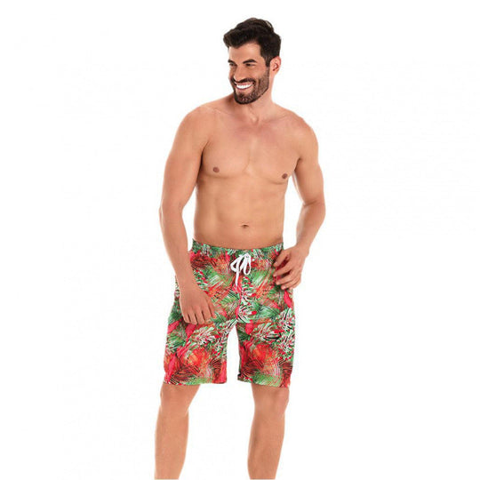 Herren Badeshorts mit tropischem Muster und verstellbarem Kordelzug