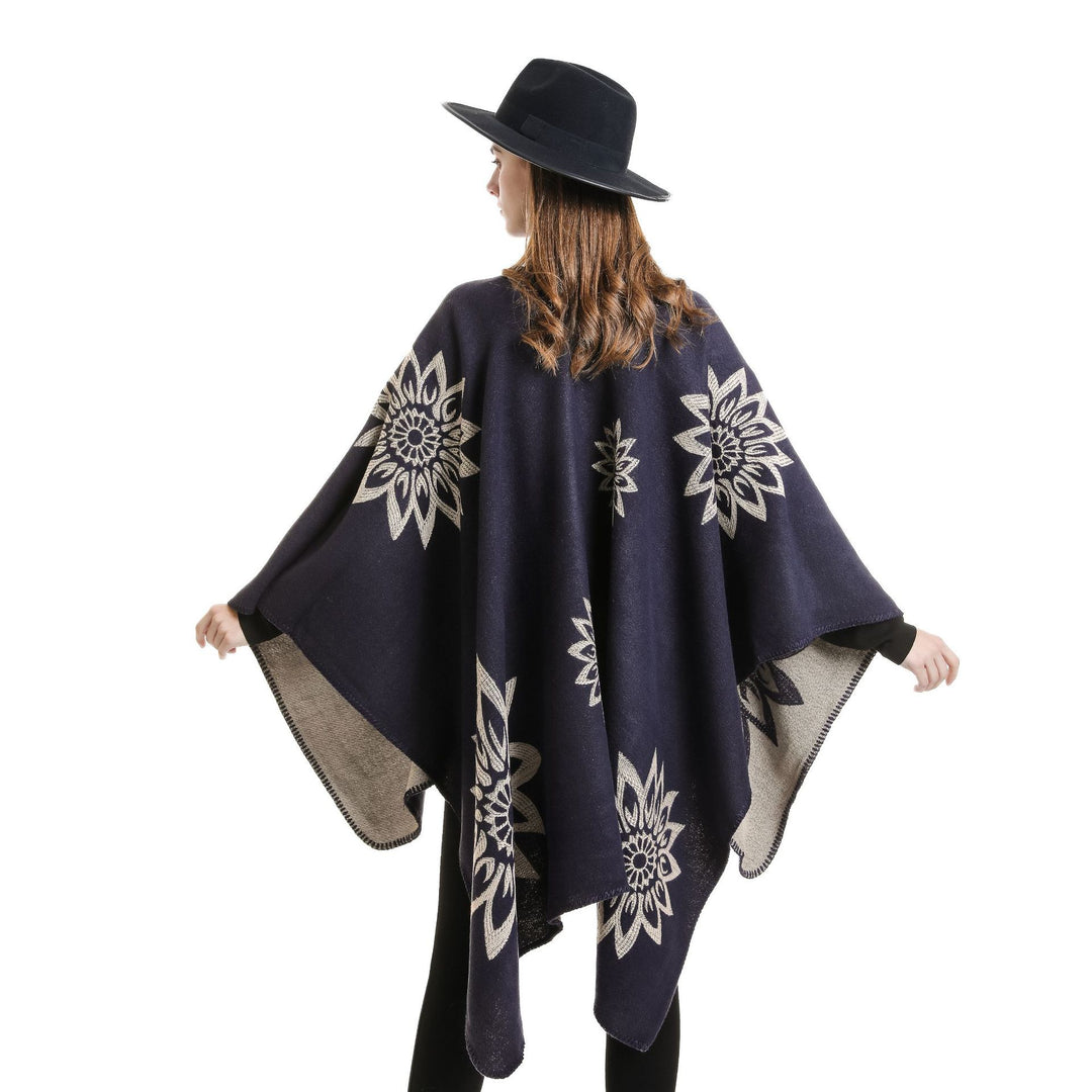 Damen Oversize‑Umhang im Wendefinish mit floraler Intarsienstickerei Shop Nory