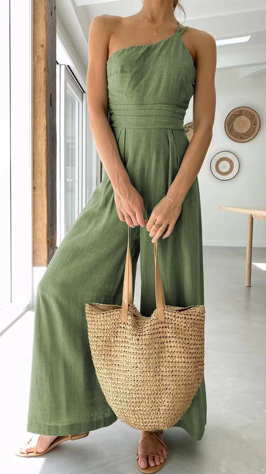 Damen Jumpsuit im modischen Wickeldesign mit weitem Bein und schulterfreiem Schnitt