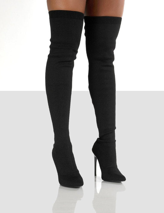 Damen Overknee Stiefel mit elegantem spitzem Absatz und modischem Strickdesign