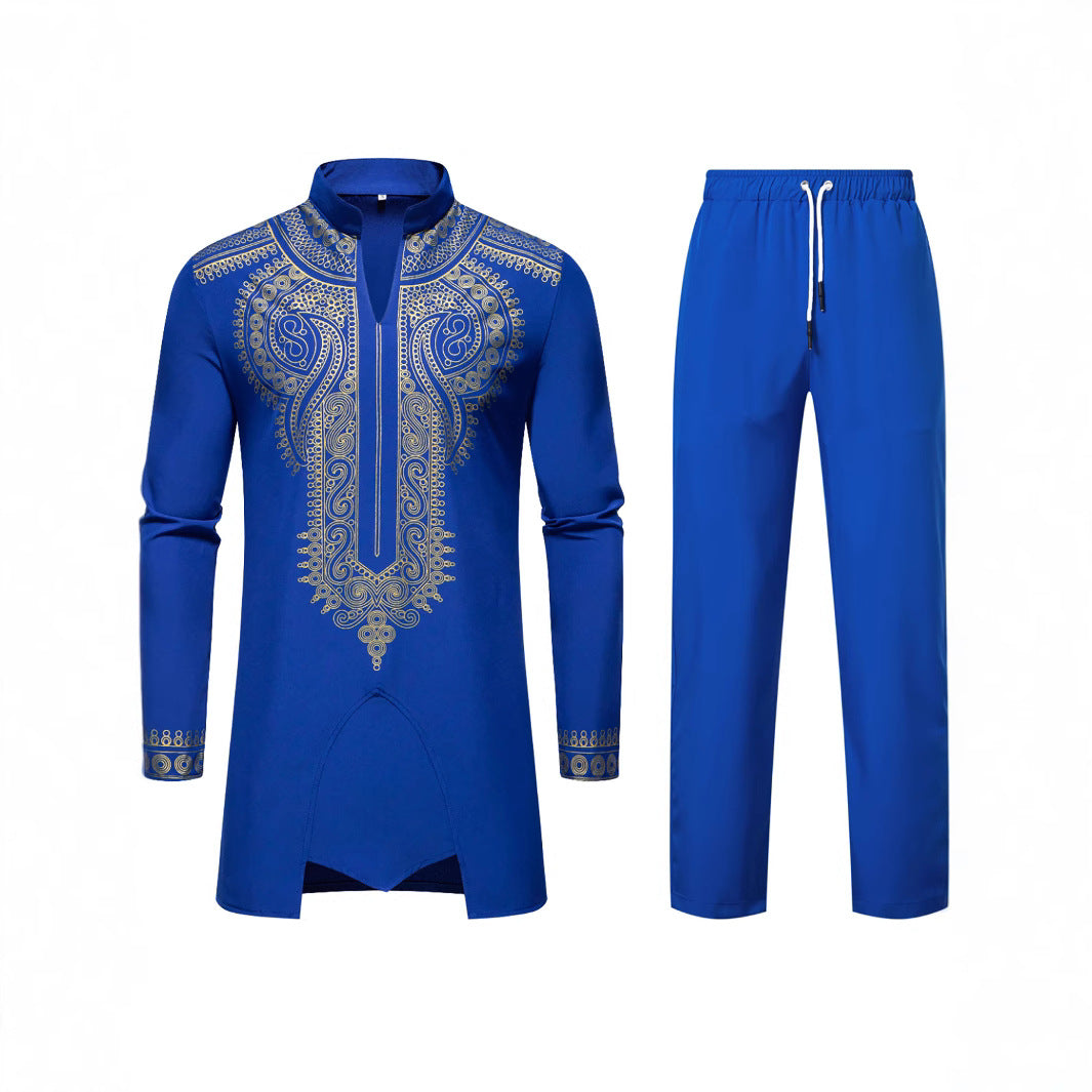 Herren Traditionelles besticktes Tunika‑Set mit Mandarinkragen und elastischer Hose Shop Nory