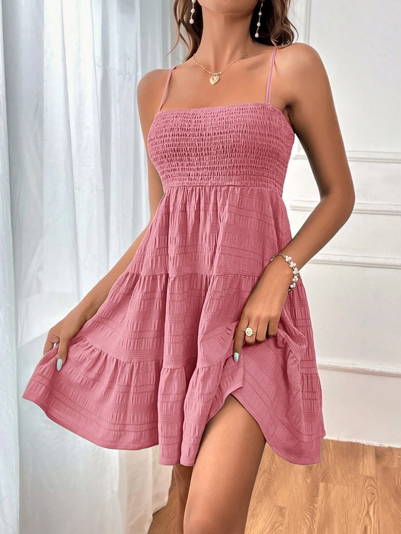 Damen Freizeitkleid mit Schmalen Trägern und Rüschendetails