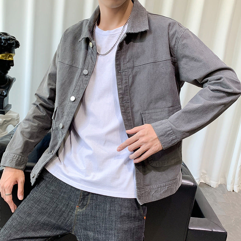 Herren Cordjacke im Worker‑Blouson‑Stil mit Metallknopf‑Verschluss und aufgesetzten Taschen Shop Nory