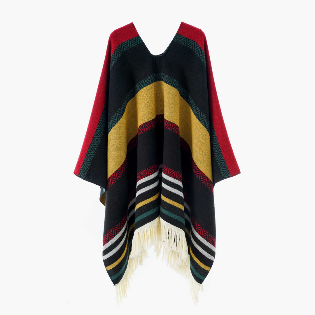 Damen Oversize Poncho-Cape mit V-Ausschnitt und Fransensaum Shop Nory