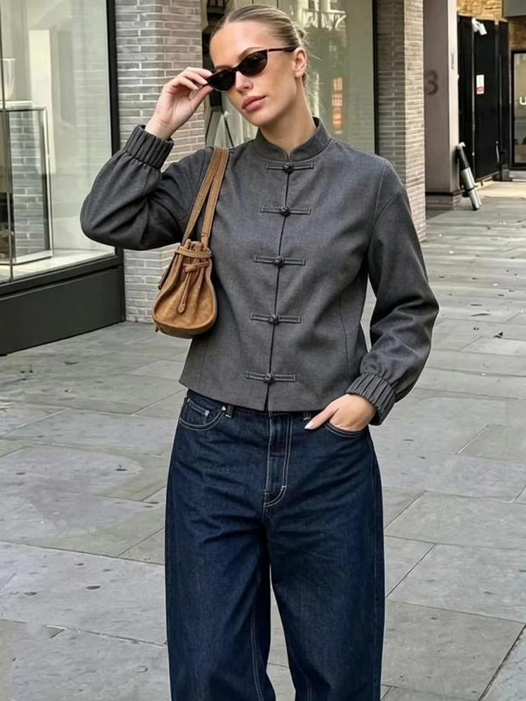 Damen Kurzjacke mit Stehkragen, chinesischen Knotenverschlüssen und elastischen Bündchen Shop Nory