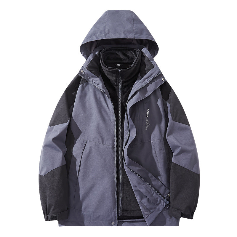 Herren Wasserabweisende zweilagige Trekkingjacke mit abnehmbarer Fleece-Innenjacke und Kapuze Shop Nory