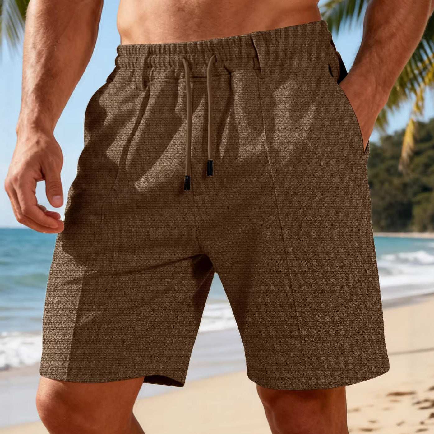 Herren nan Chino-inspirierte Relax-Shorts mit Bundfalten elastischem Tunnelzug und Eingrifftaschen Shopnory
