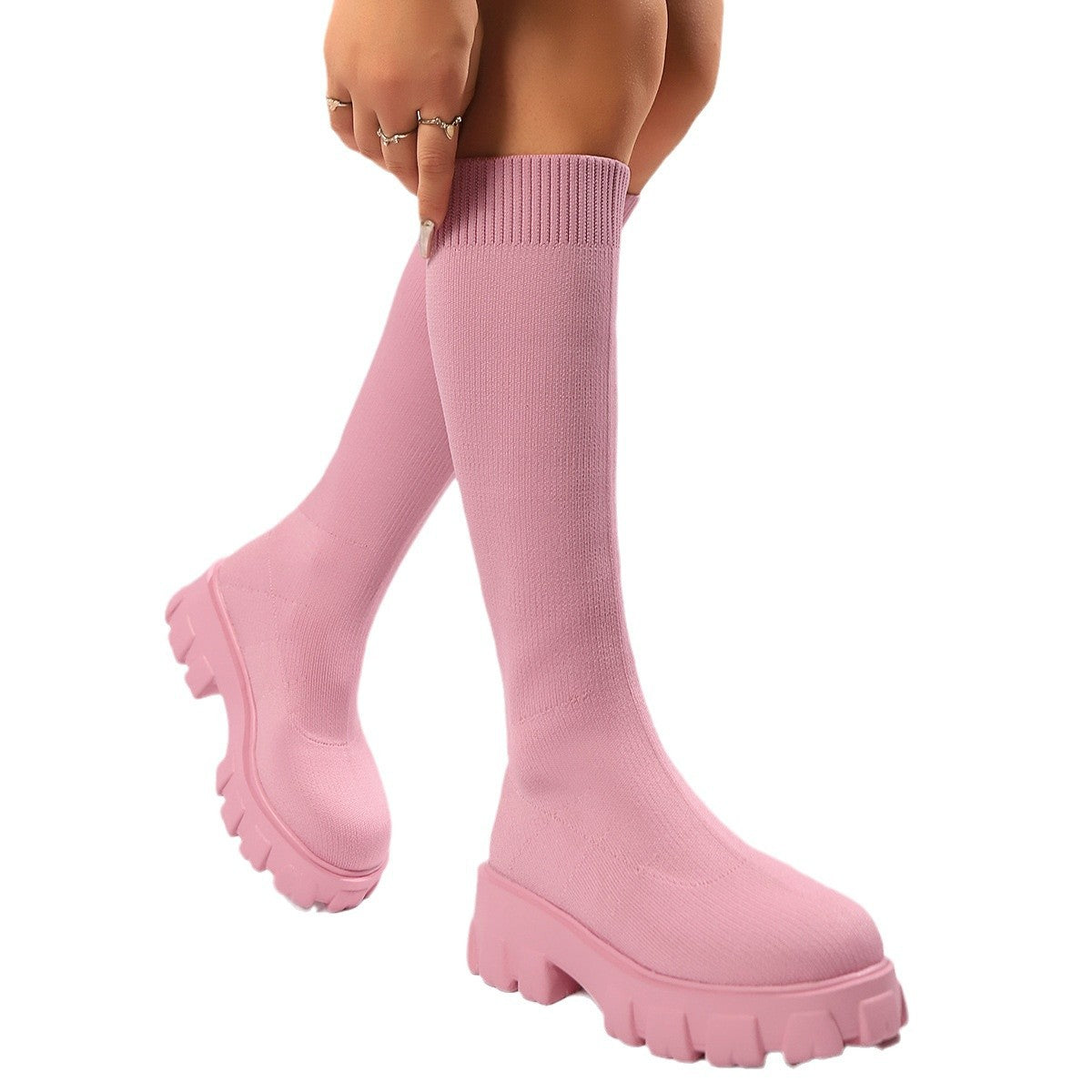 Damen Tragbare Overknee-Stiefel mit Auffälligem Muster und Rutschfester Sohle