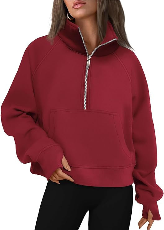 Damen nan cropped Halbzip-Sweatshirt mit hohem Stehkragen, Kängurutasche und überschnittener Schulter Shop Nory