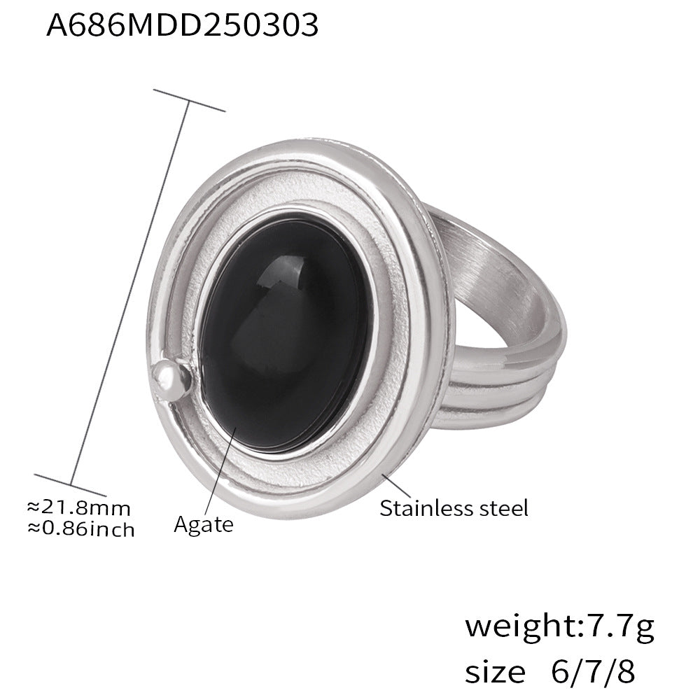 Damenring aus Edelstahl mit facettiertem schwarzen Achat Shop Nory