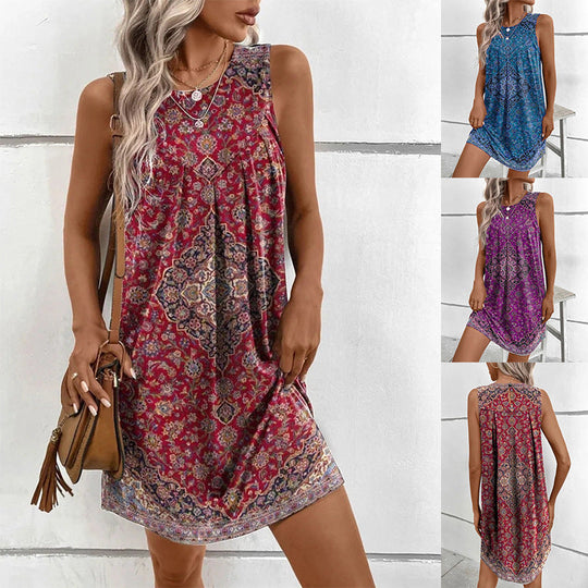 Damen ärmelloses Kleid mit floralem Muster und leichtem Schnitt