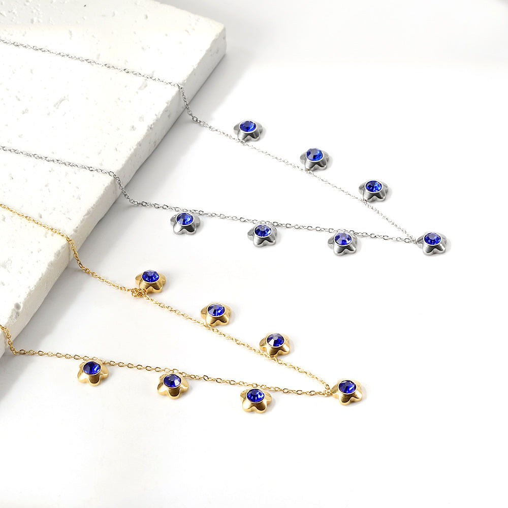 Damen Edelstahl Halskette mit funkelnden blauen Zirkonia-Anhängern Shop Nory