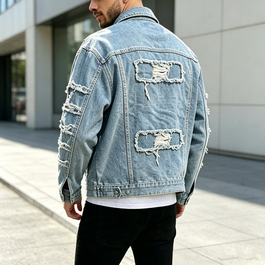 Herren Lässige Destroyed Jeansjacke Shop Nory
