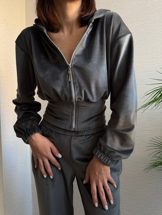 Damen Taillierte Cropped-Kapuzenjacke mit figurformendem Schlauchbund Shop Nory