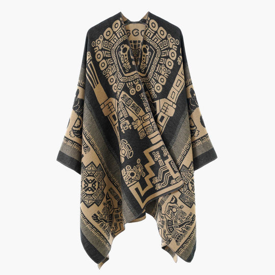 Damen Oversize-Jacquardponcho im Kimono-Stil mit grafischem Medaillonmotiv Shop Nory