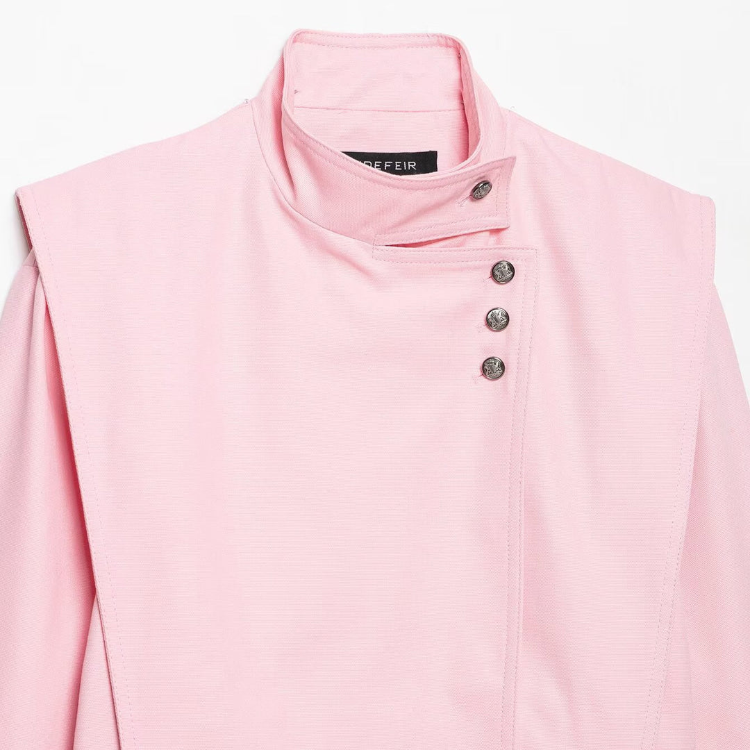 Damen Kurze asymmetrische Jacke mit hohem Stehkragen und Cape‑Schulter Shop Nory