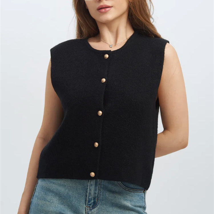 Damen Strickweste elegant mit Knopfverschluss