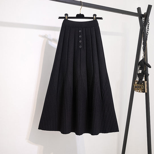 Damen Eleganter Plissee-Rock mit Knopfdetails Shop Nory