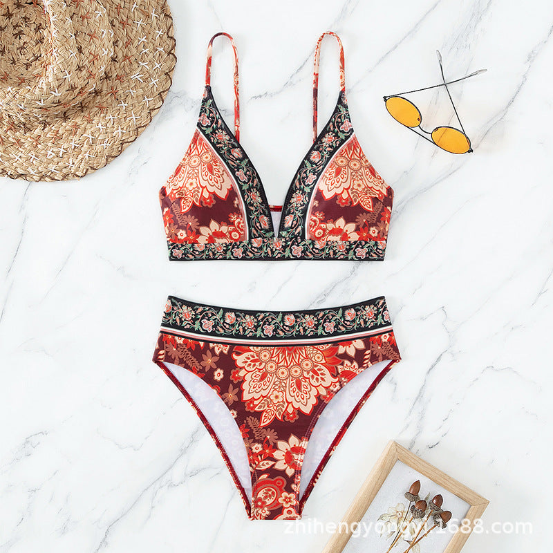 Damen Hochtaillierter Bikini mit floralem Muster