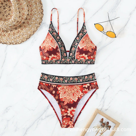 Damen Hochtaillierter Bikini mit floralem Muster