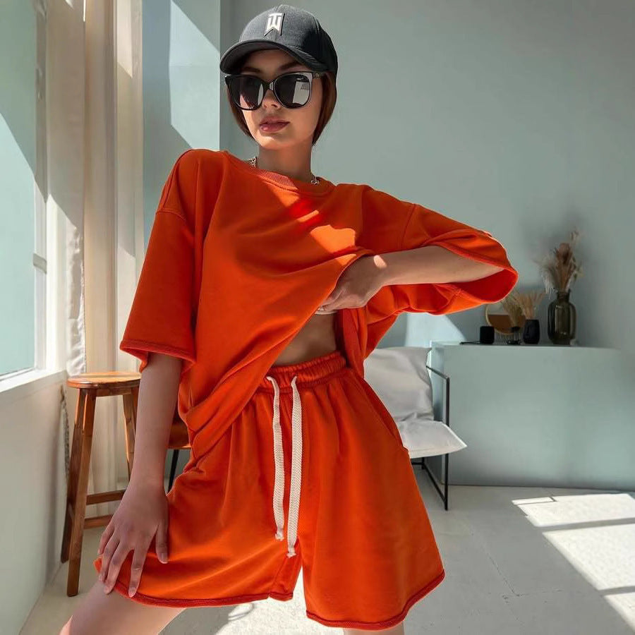 Damen lässiges Oberteil und Shorts-Set mit modernem Schnitt und praktischen Taschen