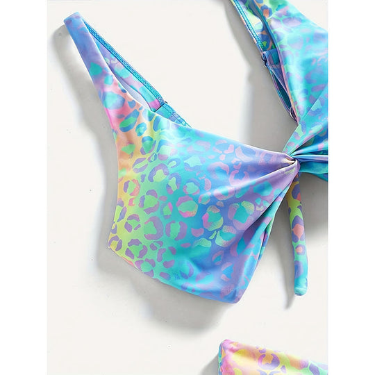 Damen Triangle-Bikini mit modernem Leopardenmuster und verspieltem Knoten