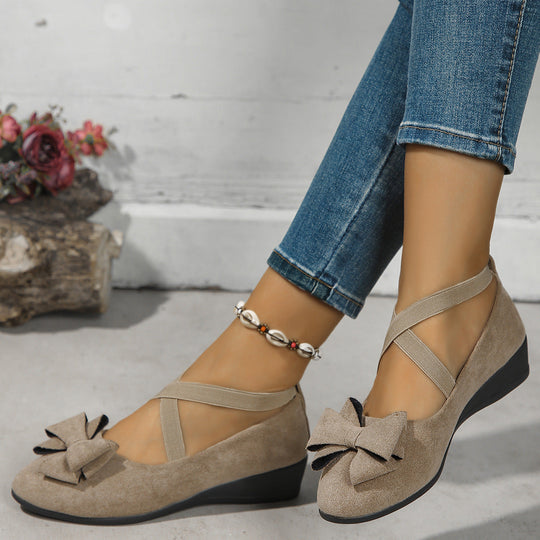 Damen Ballerinas mit modischem Schleifenakzent und elastischem Riemen Shopnory