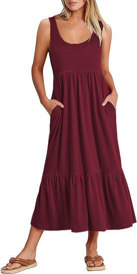 Damen Maxikleid mit fließendem Rock und praktischen Taschen