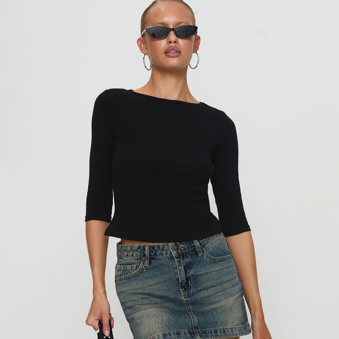 Damen figurbetontes Cropped Oberteil aus hochwertigem Rippmaterial