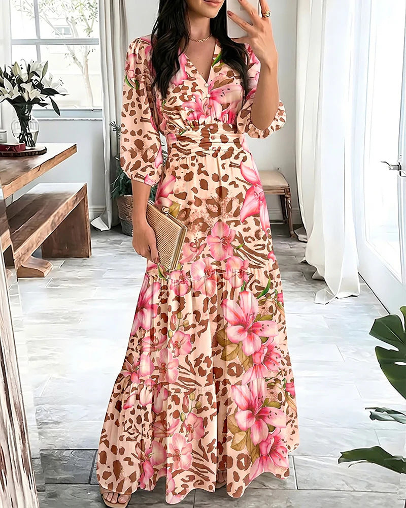 Damen Maxikleid mit Wickeloptik, V-Ausschnitt und geraffter Taillenpartie Shop Nory
