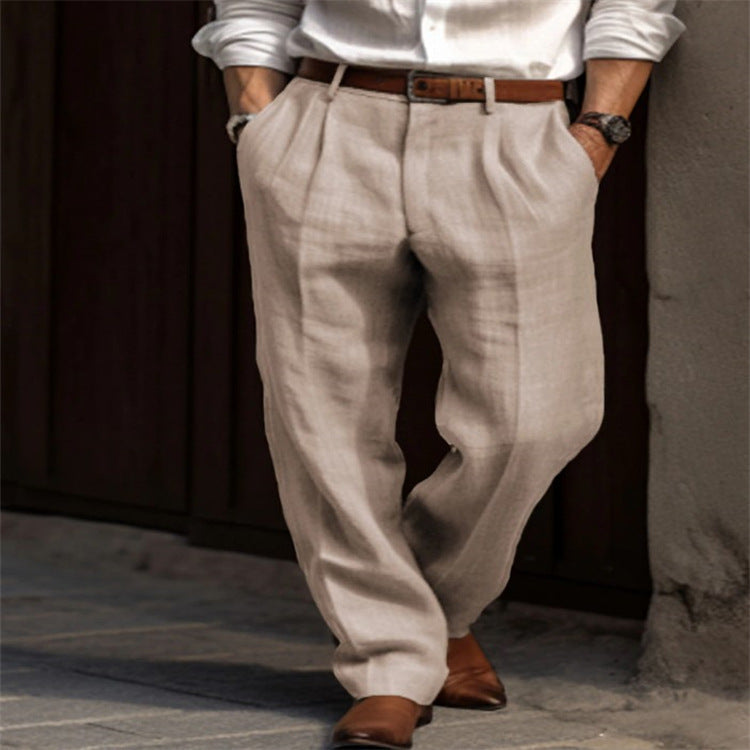 Herren elegante Leinenhose mit Bundfalten