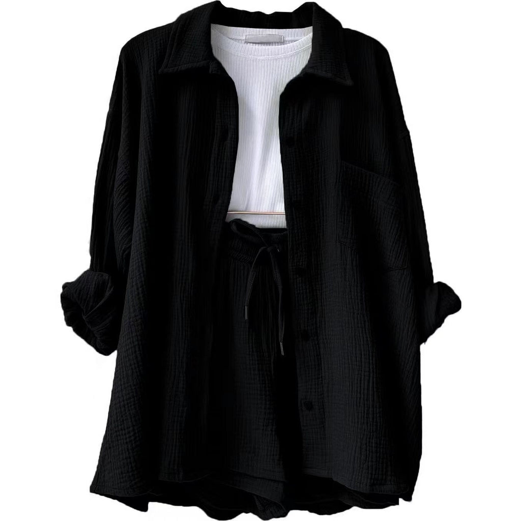 Damen lässiges Oversize-Hemd mit kurzem Schnitt und praktischen Taschen