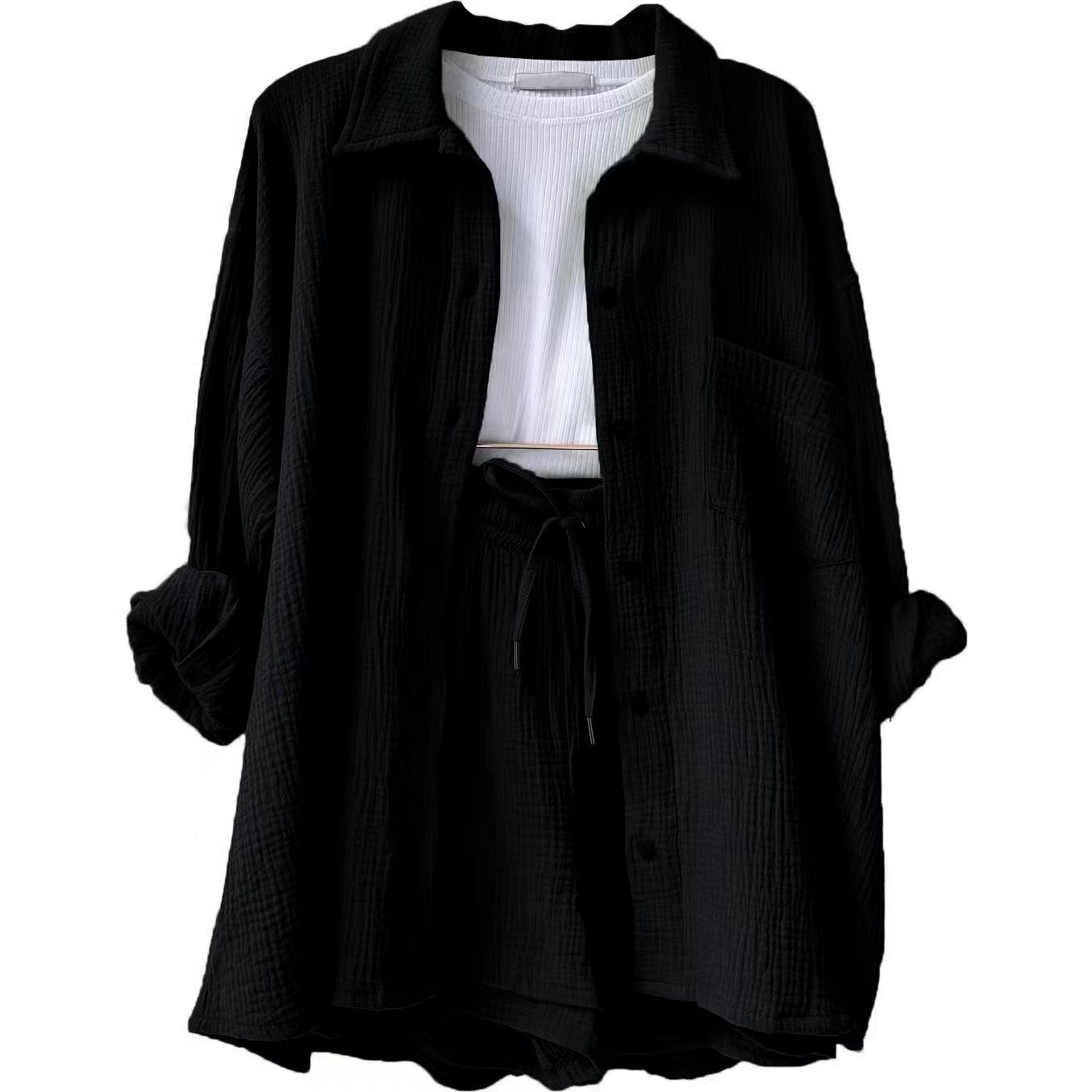 Damen lässiges Oversize-Hemd mit kurzem Schnitt und praktischen Taschen