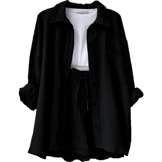 Damen lässiges Oversize-Hemd mit kurzem Schnitt und praktischen Taschen