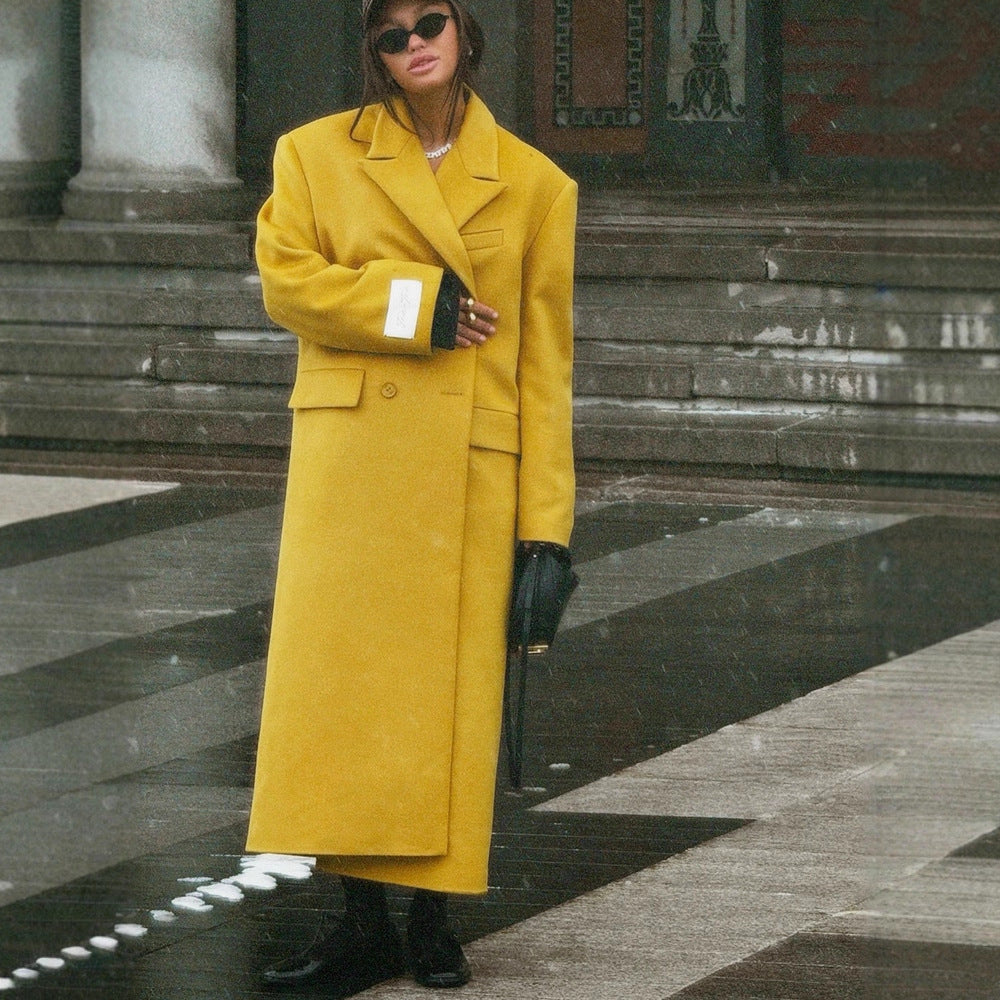 Damen Oversized Wollmantel mit Reverskragen und Pattentaschen Shop Nory