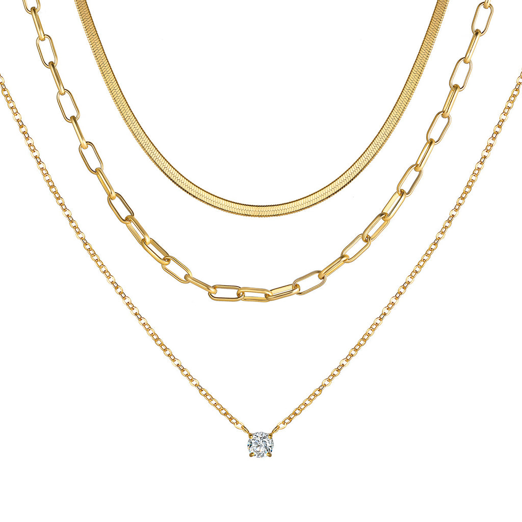 Damen mehrlagige Halskette mit zarten goldenen Ketten und funkelndem Anhänger Shop Nory