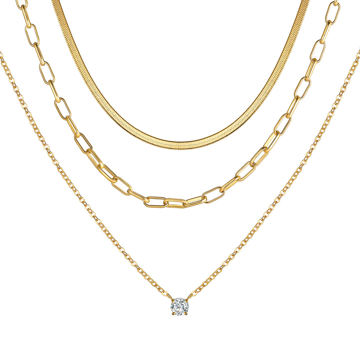 Damen mehrlagige Halskette mit zarten goldenen Ketten und funkelndem Anhänger Shop Nory