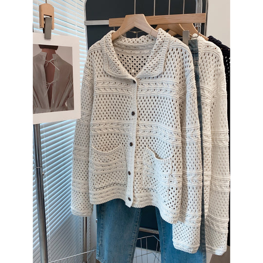 Damen Lässige Strickjacke im Lochmuster Shop Nory