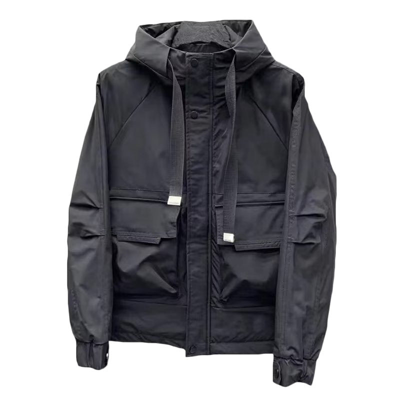 Herren Leichte Utility-Jacke mit Kapuze, mehreren Pattentaschen und verdecktem Reißverschluss Shop Nory