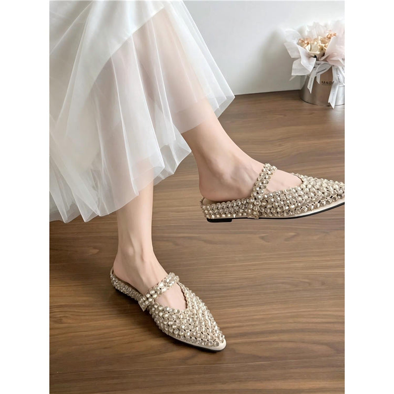 Damen spitz zulaufende Mule mit funkelnden Kristallapplikationen und Riemchen Shop Nory
