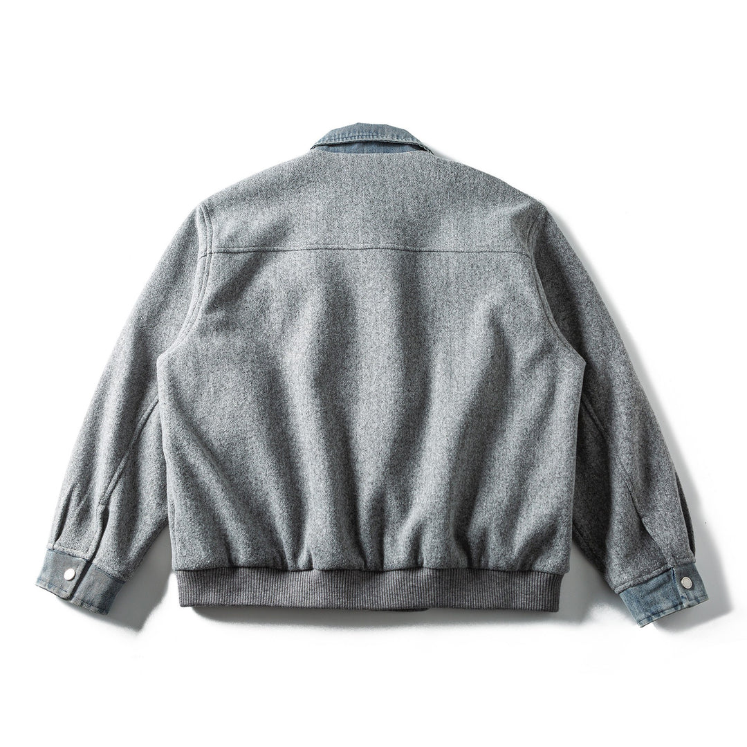 Herren Kurzer Wollmix‑Blouson im Bomberstil mit Denim‑Kragen und Pattentaschen Shop Nory