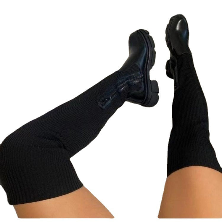 Damen Overknee-Stiefel mit elastischem Rippstrickschaft und grober Profilsohle Shop Nory