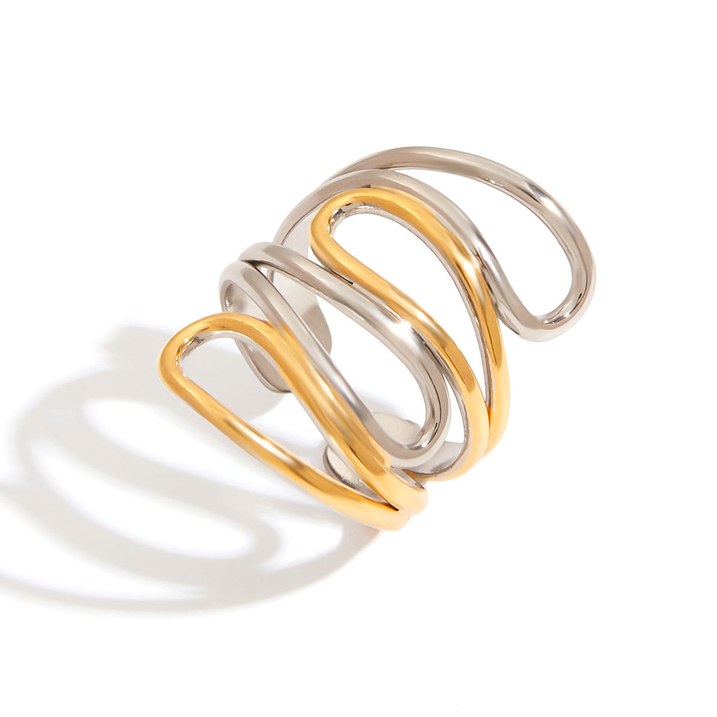 Damen Offener Ring mit innovativem zweifach geschwungenem Design aus hypoallergenem Edelstahl Shop Nory