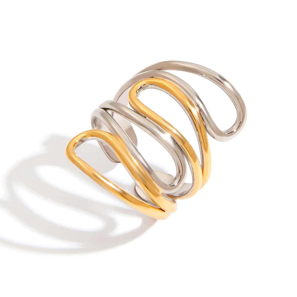 Damen Offener Ring mit innovativem zweifach geschwungenem Design aus hypoallergenem Edelstahl Shop Nory