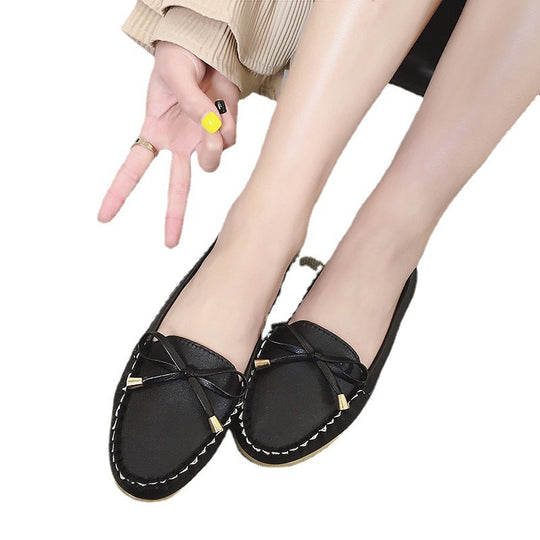 Damen Lederoptik Mokassin-Slipper mit Dekorschleife und profiliertem Gummisohlen-Design Shop Nory