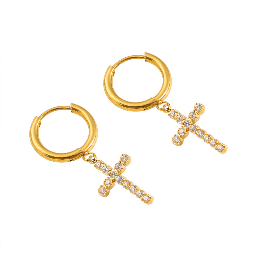 Damen Kristall Kreuz Anhänger Hoop Ohrringe Shop Nory