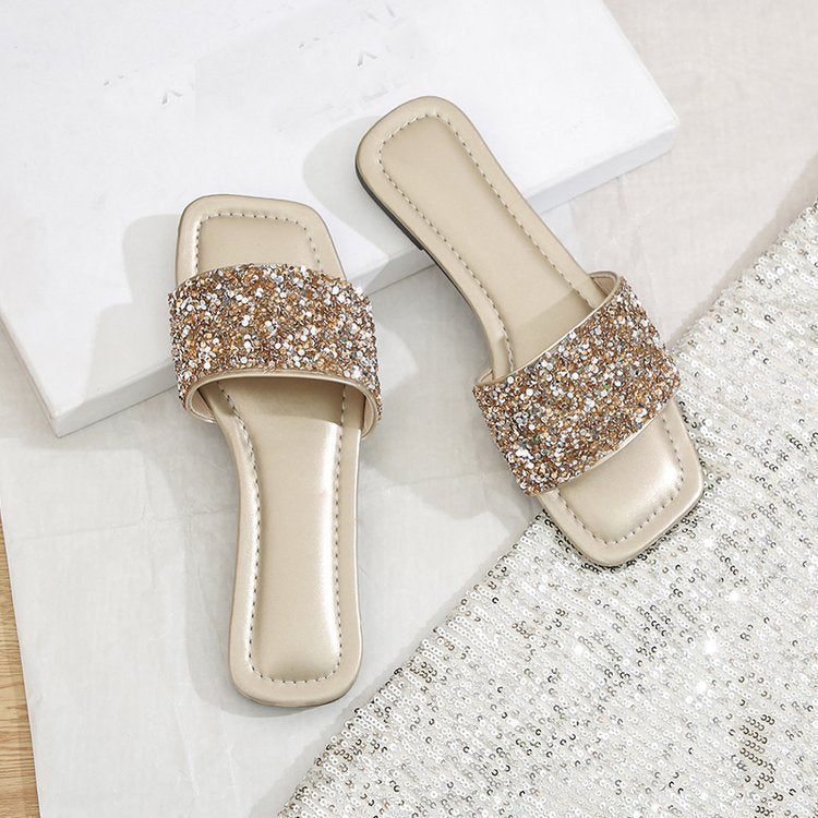 Damen Glamouröse Riemchen-Pantoletten mit funkelnder Strass-Applikation